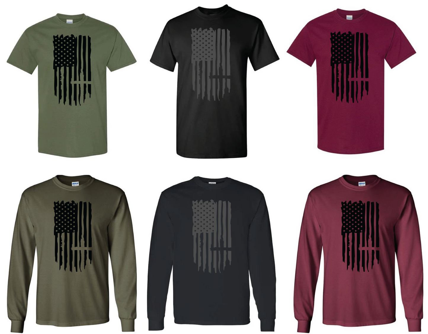 American Flag and Cross Long Sleeve and Short Sleeve T-Shirt