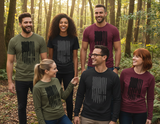 American Flag and Cross Long Sleeve and Short Sleeve T-Shirt