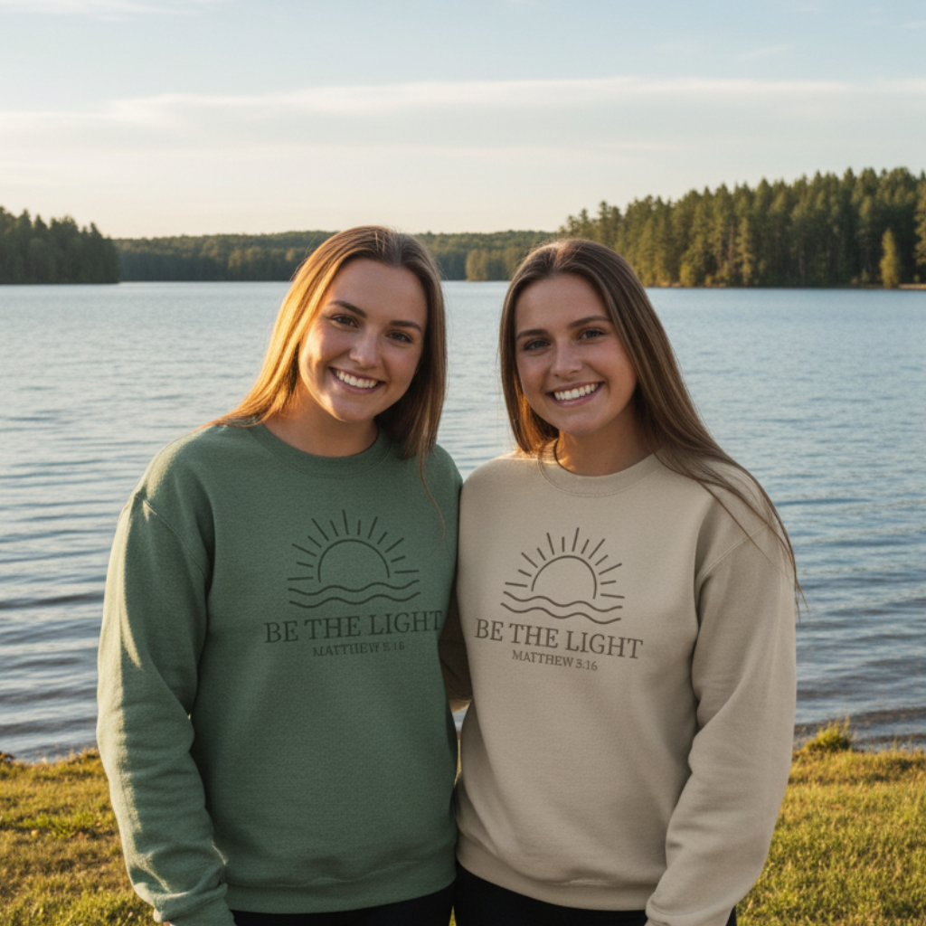 Be the Light Crewneck Sweatshirt (Tan and Heather Green)
