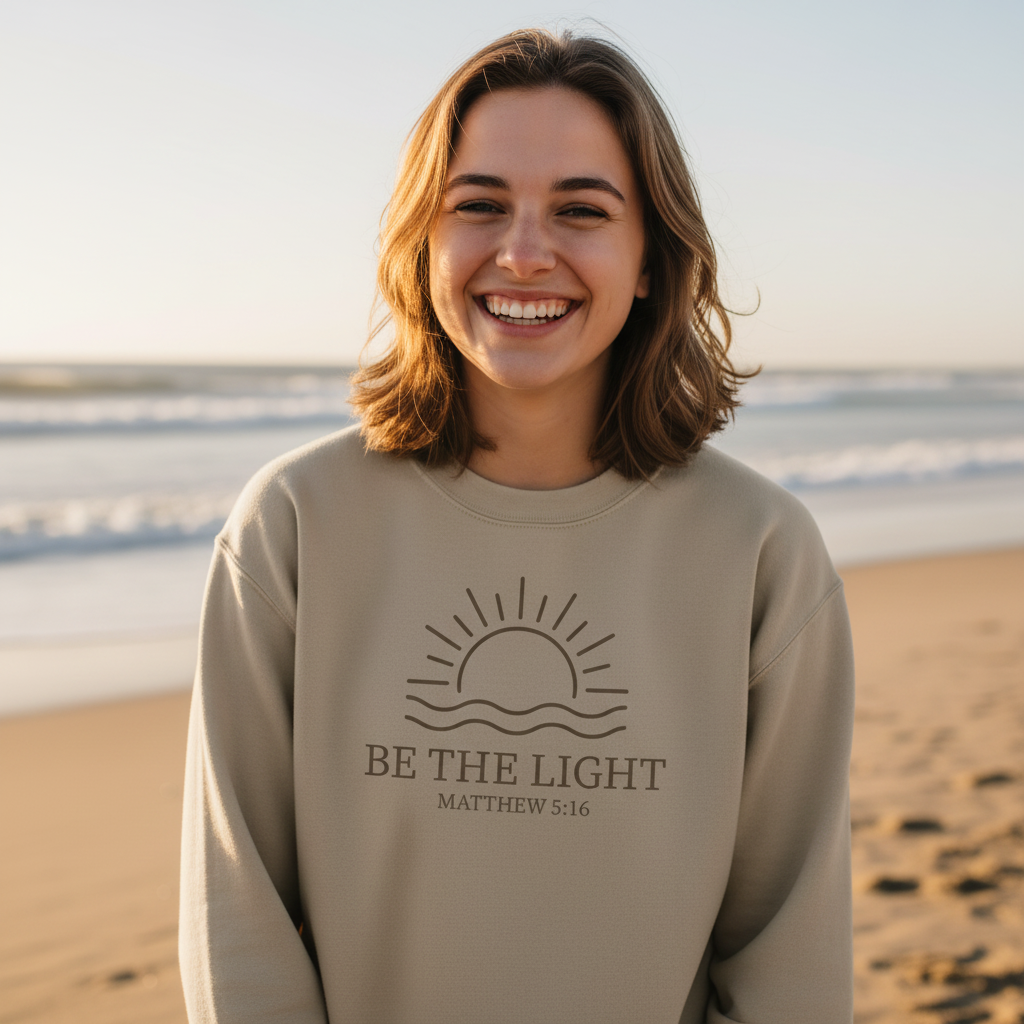 Be the Light Crewneck Sweatshirt (Tan and Heather Green)