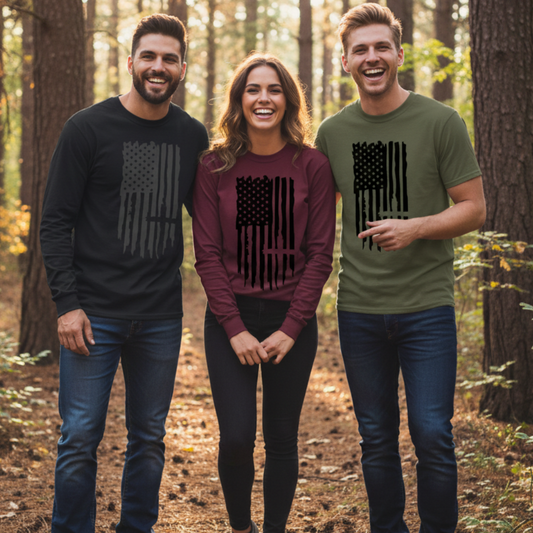 American Flag and Cross Long Sleeve and Short Sleeve T-Shirt