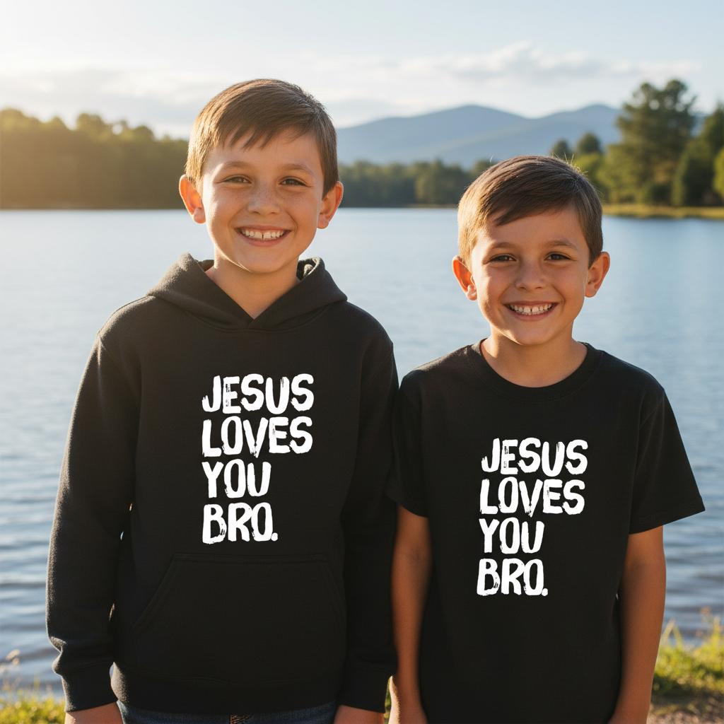 Youth Jesus Loves You Bro Hooded Sweatshirt and T-Shirt