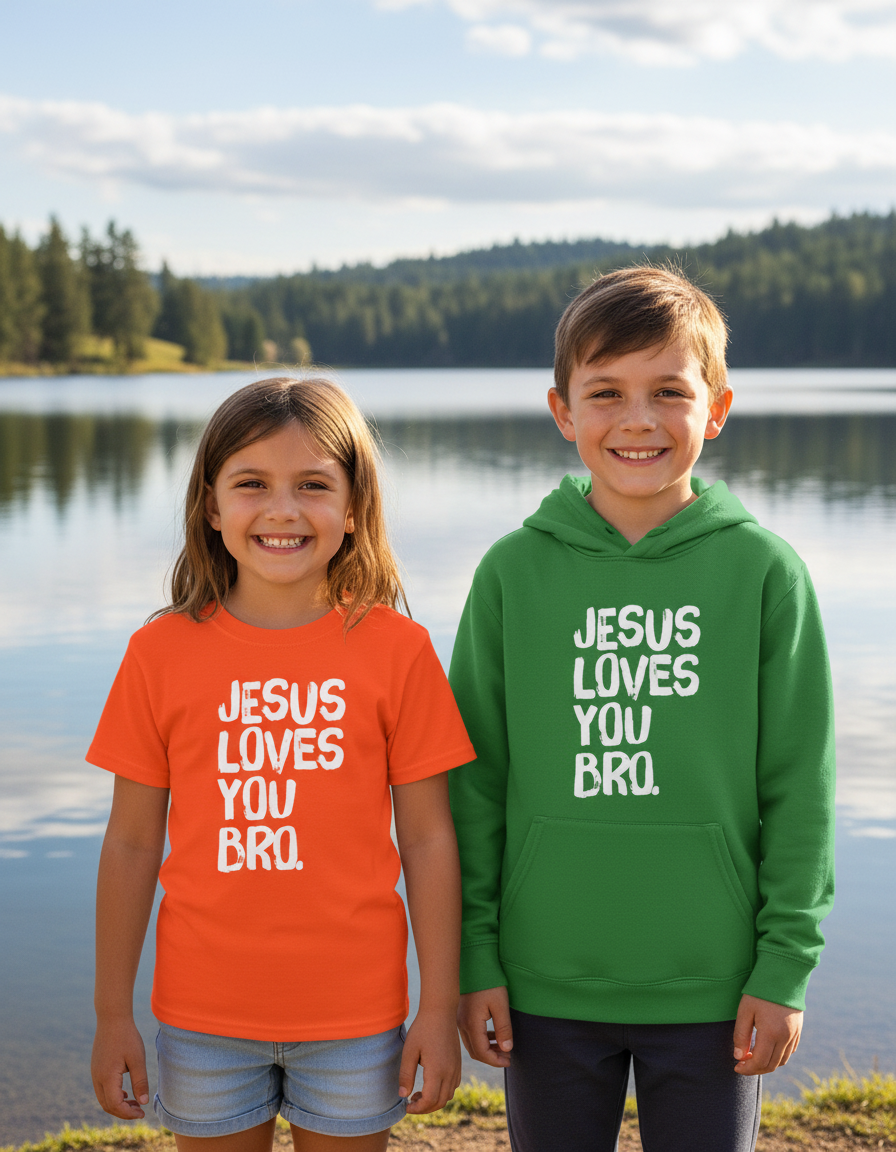 Youth Jesus Loves You Bro Hooded Sweatshirt and T-Shirt
