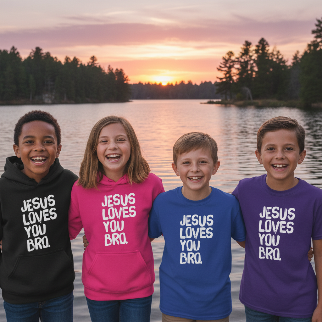 Youth Jesus Loves You Bro Hooded Sweatshirt and T-Shirt